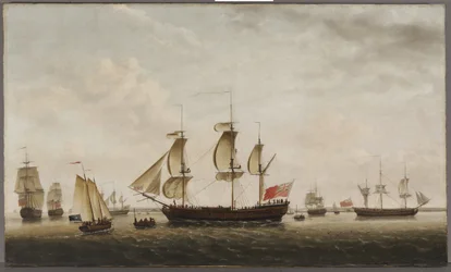 キャプテンクックのロングリーチでのHMSレゾリューションアンドアドベンチャーの船、1772年