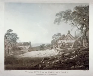 1799 年、ロンドン、エッジウェア ロードの丘の上に馬車が姿を消す