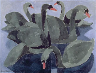 青い背景の黒い白鳥、1909年頃