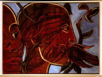 透明。鳥と男の顔、20世紀（絵画）