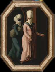 彼女の奴隷と一緒に風呂に行くトルコ人女性、1760年頃