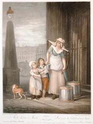 メイドの下のミルク、「ロンドンの叫び」のプレート2、ルイージ・スキアボネッティ（1765-1810）によって彫刻Colnaghi und Co.、1793年（点描彫刻）