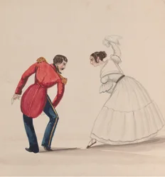 ザマクエカを踊るペルーの男女、「...を描いたデッサン群」より 1848年頃