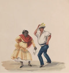 ペルーの衣装を描いた一連の素描より、踊る男女、1848年。