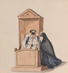 神父に告白する女性（ペルーの衣装を描いたデッサン群より）1848年頃
