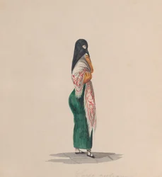 サヤを着た女性の横顔（ペルーの女性を描いた絵の中から）、約184年