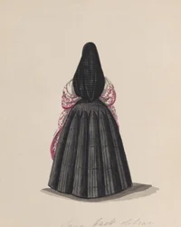 サヤを着た女性を後ろから見たもので、「...を描いたデッサン群」から、1848年頃。