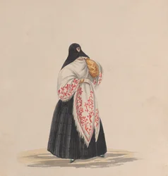 ペルーの衣装を描いた一連の素描から、エレガントな服装をした女性。 1848年。