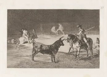 El c?lebre Fernando del Toro, barilarguero, forceing the beast with hispole (The Celebrated Picador, Fernando del Toro, Draws the Fierce Beast on his Pique), Plate 27 from La tauromaquia
