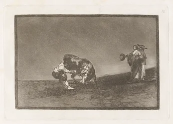彼自身がマドリッド広場で雄牛をひっくり返す (The Same Man Throws a Bull in the Ring at Madrid), Plate 16 from La tauromaquia
