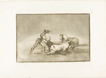 馬を失った後、スペインの騎士が雄牛を殺す、The Art of Bullfighting のプレート 9