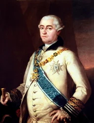 GOYA Y LUCIENTES, Francisco de (1746-1828); ALCANTARA LOPEZ DE ZUNIGA, Pedro (18th century). 14th Count of Miranda del Castanar and 10th Duke of Penaranda. Work formerly attributed, as the frame inscription says, to Francisco de Goya. On the gold handle of