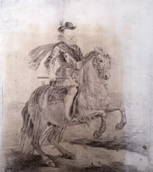 GOYA Y LUCIENTES、Francisco de (1746-1828)。 スペイン王フェリペ3世の騎馬像。 1778.スペインのフィリップ3世（1578-1621）。 スペイン国王 (1598 年 - 1621 年)。 ベラスケスの絵画の模写。 バロック芸術。 描く。 スペイン。 マドリッド (自治コミュニティ)。 狂った