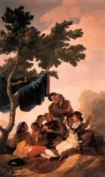 フランシスコ・デ・ゴヤ・イ・ルシエンテス (1746-1828) が、1778 年にエル・パルド宮殿のダイニング ルームのために王立タペストリー製作所で制作したタペストリーのために描いた「カード プレーヤー」。プラド美術館。 マドリード