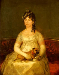 Dona Francisca Vicenta Chollet y Caballeroの肖像、着席、4分の3の長さ、飼い犬を飼った1806