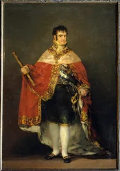 王服を着たフェルディナンド7世（1784-1833）の肖像 フランシスコ・デ・ゴヤ・イ・ルシエンテス（1746-1828）による絵画。1815年頃。マドリードプラド美術館 - 王室のマントをつけたフェルディナンド7世（1784-1833年）の肖像。フランシスコ・デ・ゴヤ・イ・ルシエンテスの絵画