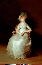 チンチョン伯爵夫人の肖像 フランシスコ・ゴヤ・イ・ルシエンテス（1746-1828）の絵画 1800年 Sun.216x144 cm マドリード、プラド美術館