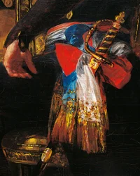 フランシスコ・デ・ゴヤ（1746-1828）によるフェルディナン・ギユマルデ（1798-1800年の駐スペイン大使）の肖像画（油彩・カンヴァス）の一部である剣と帯