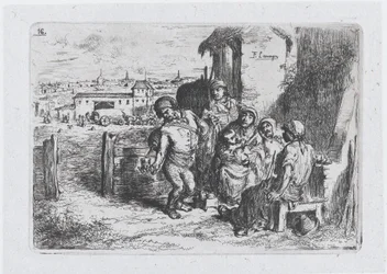 プレート 16: 容器からワインや水を注いでいる男性を含む屋外の人々のグループ..., 1850.