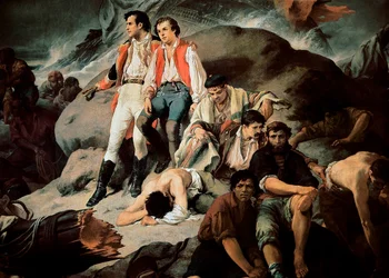 1805年のトラファルガーの戦い。フランシスコ・サンス・カボ（1834-1881）が描いた絵の詳細。1862.マドリッド。元老院の宮殿