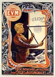 E.V.M.自転車アクセサリーのポスター（カラーリトグラフ）
