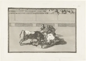 ピカドールが馬から引き離され、雄牛の下に横たわっている Caida de un picador de su caballo debajo del toro ラ・タウロマキア（シリーズタイトル） 闘牛（シリーズタイトル）