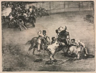 ボルドーの雄牛：1825年の雄牛に捕まったピカドール。