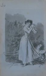 1796-97年、裸の体のマンスの上に手をかざす若い女性。