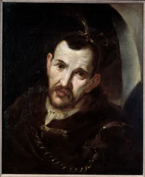 捕らわれたカシケ。インディアン部族の指導者の肖像。フランシスコ・デ・スルバラン（1598-1664）による絵画。17世紀。メス、美術館