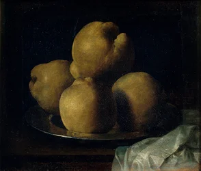 Nature morte aux coings - カリンの皿のある静物画 - Zurbaran, Francisco, de (1598-1664) - Between 1633 and 1664 - 油彩・カンヴァス - 35x40,5 - カタルーニャ美術館（バルセロナ）。