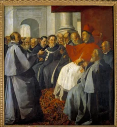 1274年のリヨン公会議での聖ボナヴェンチャー（サン・ボナヴェントゥラ・ダ・バニョレージョ）（1221-1274） フランシスコ・デ・ズルバラン（1598-1664）による絵