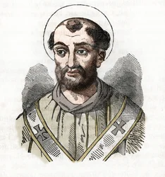 Antiguidade: representação do Papa Fabiano (Fabian ou Fabian ou Fabianus) (236-250) Desenho de “Mistério do Vaticano” de Franco Mistrali