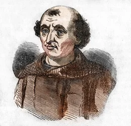 Arnaud de Brescia (Arnaldo da Brescie) (1090 - 1155) の肖像、イタリアの政治的および宗教的改革者 (Arnold of Brescia または arnaldus Italian canon regular from Lombardy) Franco Mistrali 作「Misteri del vaticano」より