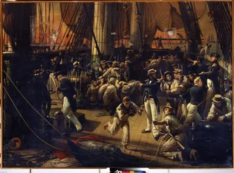 搭乗準備。 Francois Auguste Biard (1798-1882) による絵画。 キャンバスに油彩、160 x 220 cm