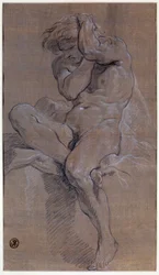 フランソワ・ブーシェ（1703-1770）作 18世紀 パリ、ルーヴル美術館 「アカデミードゥーム・ニュ・アシス・ドローイング・ア・ラ・サンギン