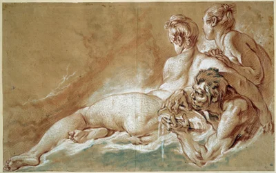 ナイアスとトリトン Drawing a la sanguine et au crayon by Francois Boucher (1703-1770) 1753 Sun. 0,29x0,46 m Paris, Musee du Louvre