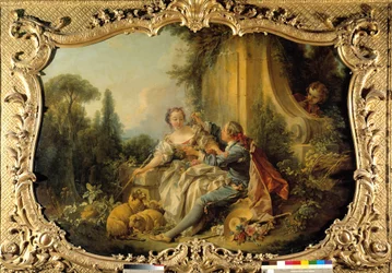 Pastor Gallant Scene Bucolic.フランソワ・ブーシェ（1703-1770）による絵画。1737-1738.パリ、国立公文書館