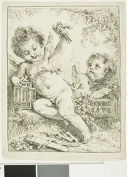 鳥と2匹のプッティ