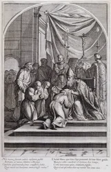 1660年、パリで制作された「シャルトル騎士団の創設者、聖ブルーノの生涯」からの挿絵。Eustache Le Sueurの絵画とFran Sois Chauveauのエングレービングによる ©UIG/Leemage