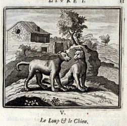ジャン・ド・ラ・フォンテーヌ（1621-95）の寓話集。フランソワ・ショーボー（1613-1676）によるイラスト。1728年の版。