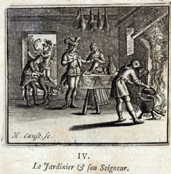 ジャン・ド・ラ・フォンテーヌ（1621-95）の寓話集。フランソワ・ショーボー（1613-1676）によるイラスト。1728年の版。