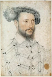 ピエンヌ公アントワーヌ・ドゥ・ハリュアン（1505 - 1553）の肖像。クルエ・フランソワ（1515-1572）による血と黒い石のドローイング