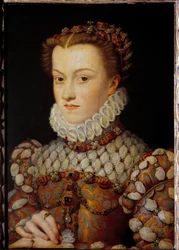 エリザベート・オブ・オーストリア（1554-1592）の肖像 フランス王妃、シャルル9世の妻 フランソワ・クルエ（1515-1572）による絵画 1571年頃 日。0,36x0,26 m - シャルル9世の妻であるフランス王妃エリザベート・オブ・オーストリア（1554-1592）の肖像。フランソワ・クルエによる絵画