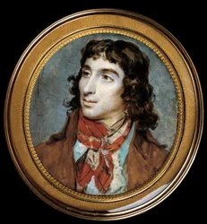 カミーユ・デムーラン（1760-1794）の肖像。フランソワ・デュモン（1751-1831）の細密画？Diam 0.065 m.- カミーユ・デムーラン（1760-1794）の肖像。ミニチュアペインティング。フランソワ・デュモン（1751-1831）の絵画？ 0.065m。パリ、ルーブル美術館