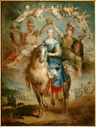 オーストリアのマリー・テレーズ(Marie-Therese)の騎馬像 ハプスブルグ・ロレイン(1717-1780)のハンガリー王妃 絵画：フランソワ・アイゼン(1695-1778) 1757年。ナンシー、ロレーヌ歴史博物館 - オーストリア女王マリア・テレジアの騎馬像