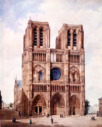パリ・ノートルダム大聖堂のファサード フランソワ・エティエンヌ・ヴィルレ（1800年頃～1866年）の絵画 19世紀 パリ、カルナヴァレ美術館蔵