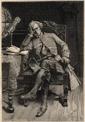 ガイ・マネリング - 19世紀、ウォルター・スコットの小説「ガイ・マネリングまたは占星術師」の挿絵（1771年～1832年）フラメンの後のエングレーヴィング。