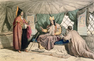 カルピク大司祭と彼のゲピ、ザビエルオムールドヘル（1812-48）c.1850の「Voyage a la mer Caspienne」のイラスト