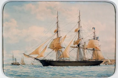 ニューヨーク・オーシャン・ヘラルドのクリッパー、フランソワ・ルー（1811-1882）作、水彩画
