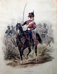 馬に乗った帝国軍の兵士。フランソワ・ラレッセ（1812-1884）によるリトグラフ 1860年 パリ 装飾美術